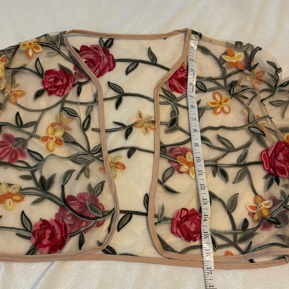Floral Embroidered Sheer Crop Top - Picture 4 of 5